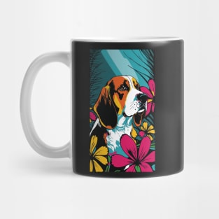 Beagle Dog Vibrant Tropical Flower Tall Retro Vintage Digital Pop Art Portrait 2 Mug